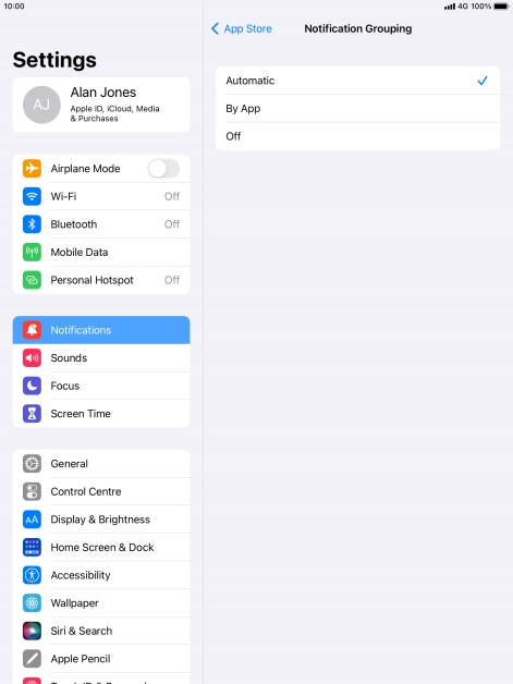 Press the required setting.