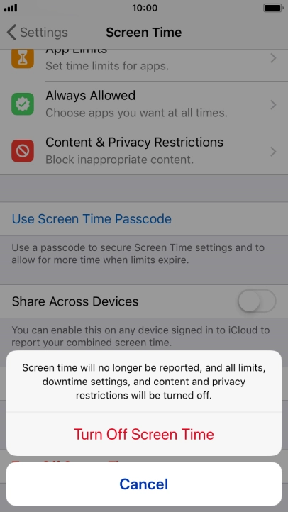 Press Turn Off Screen Time.