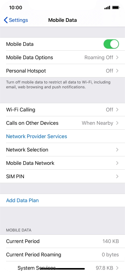 Press Mobile Data Options.