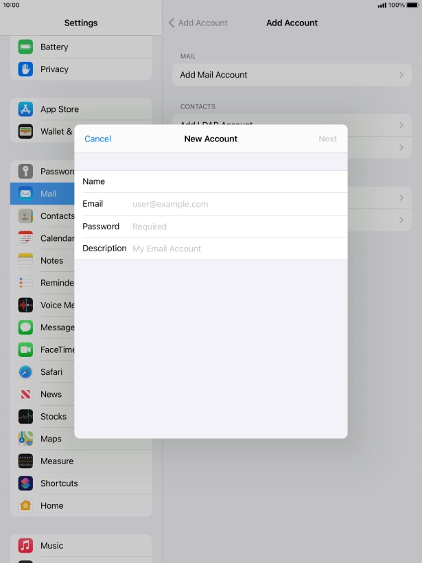 Press Email and key in your email address.