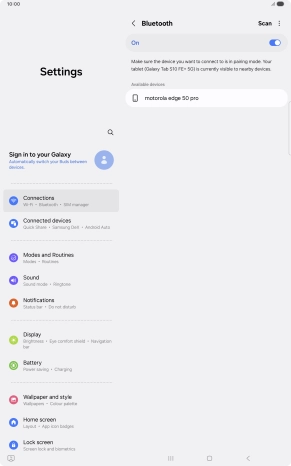 Press the required Bluetooth device and follow the instructions on the screen to pair the device with your tablet.