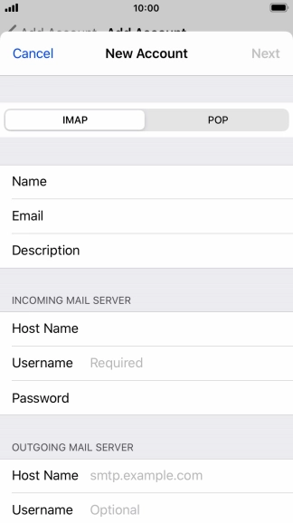 Press Username and key in the username for your email account.