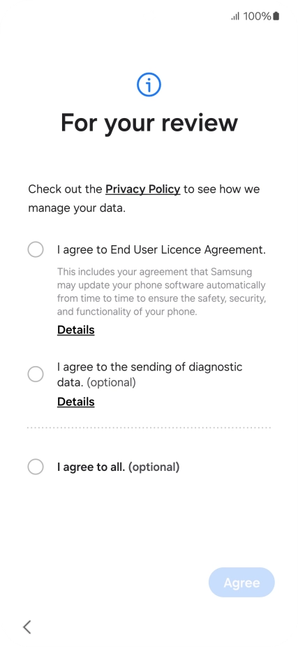 Press the fields next to the required settings to select them.