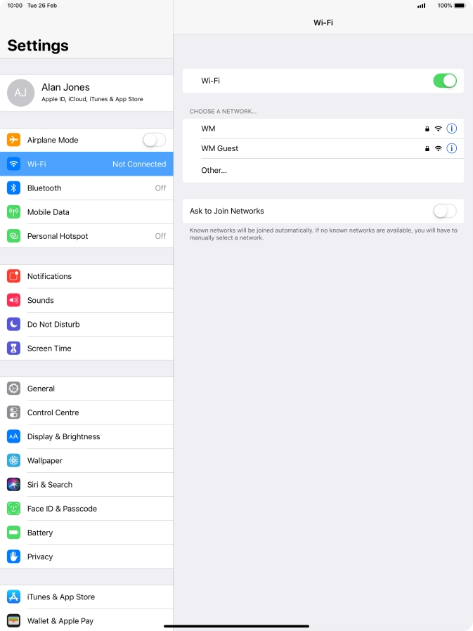 Press the required Wi-Fi network and key in the password for the Wi-Fi network.