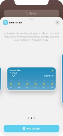 Slide your finger right or left on the screen to select the required widget size.