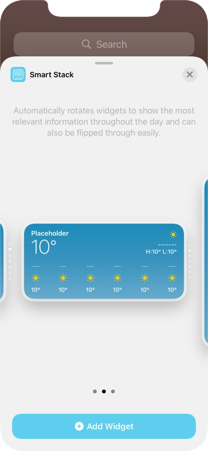 Slide your finger right or left on the screen to select the required widget size.