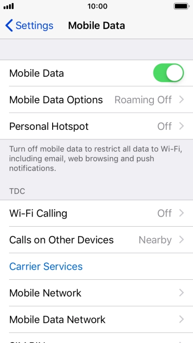 Press Mobile Data Options.