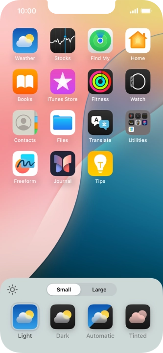 Press the required setting to select the size of app icons on the home screen.