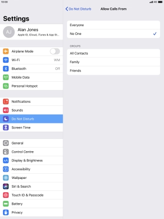 Press the required setting to select which contacts can call you even though Do Not Disturb is turned on.