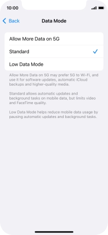 Press the required setting.