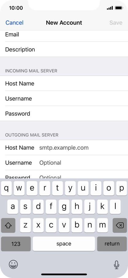 Press Host Name and key in the name or IP address of your email provider's outgoing server. Please note that if you can't send email messages when using your email provider's outgoing server, key in smtp.vodafone.net.au (Vodafone's outgoing server).
