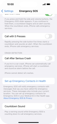 Press Set up Emergency Contacts in Health and follow the instructions on the screen to key in your emergency info and emergency contacts.