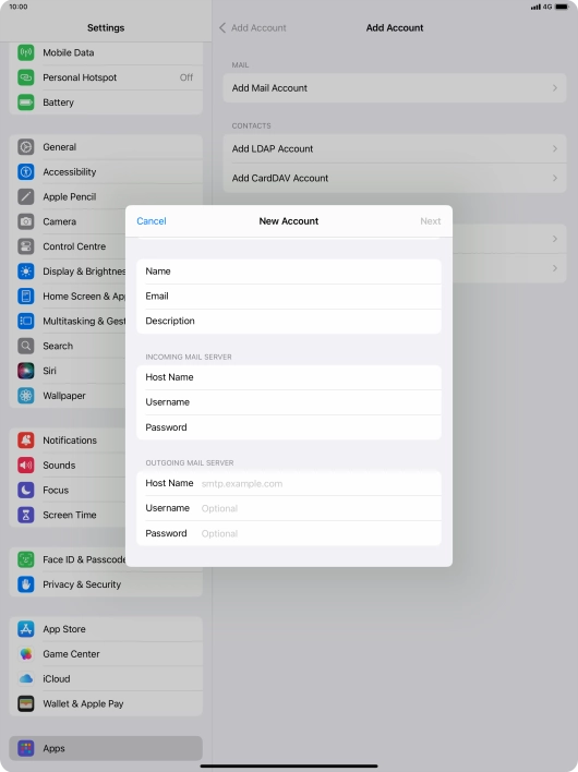 Press Host Name and key in the name of your email provider's outgoing server. Please note that if you can't send email messages when using your email provider's outgoing server, key in smtp.vodafone.net.au (Vodafone's outgoing server).