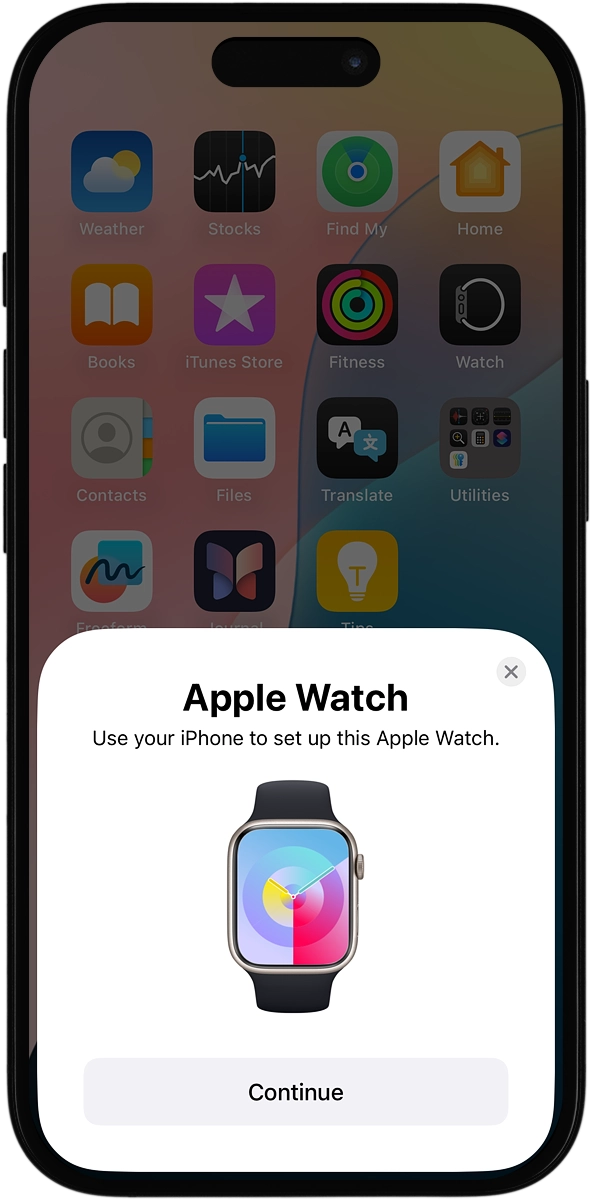 On your phone: Press Continue and follow the instructions on your phone to place the watch face in the middle of your phone's camera viewfinder.