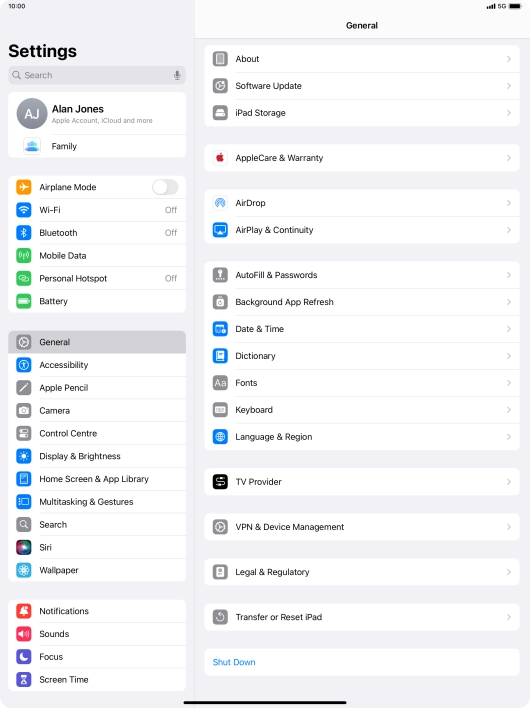 Press Transfer or Reset iPad.