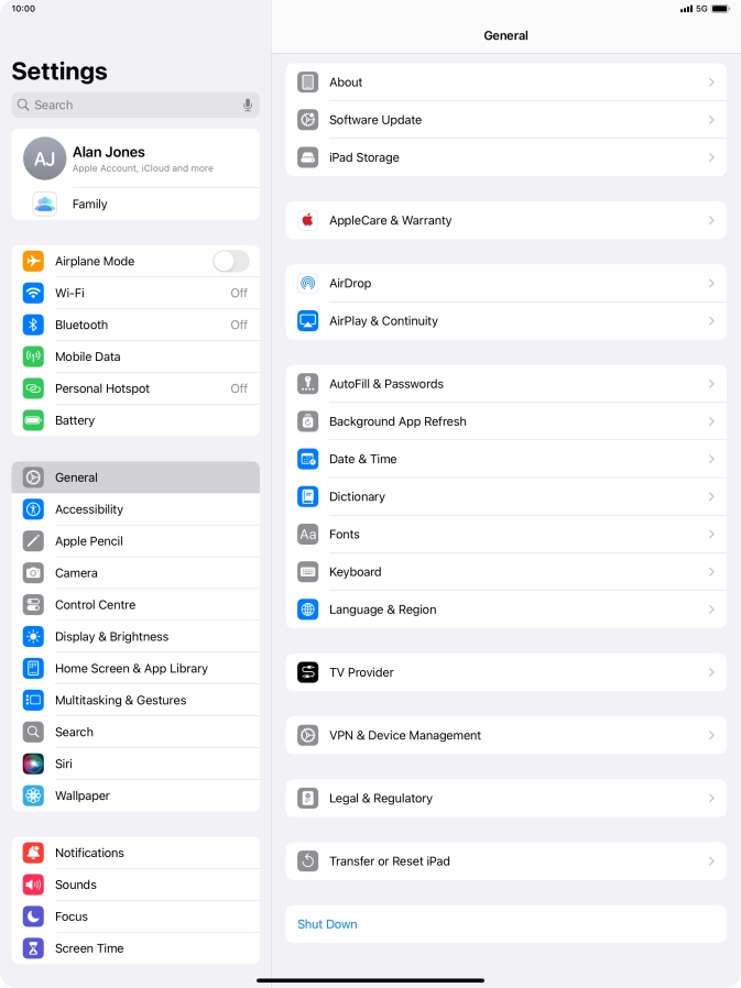Press Transfer or Reset iPad.
