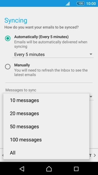 Press the required setting.
