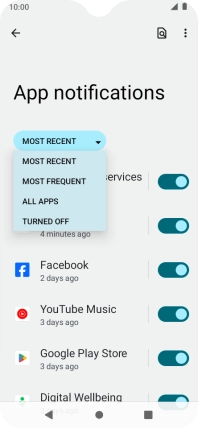 Press the required setting.