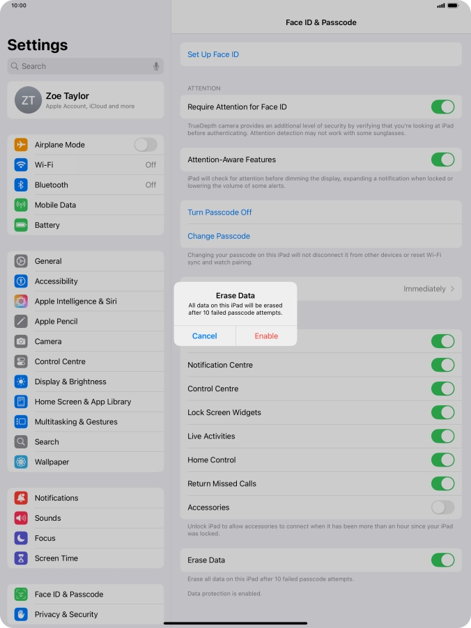 If you turn on the function, press Enable.