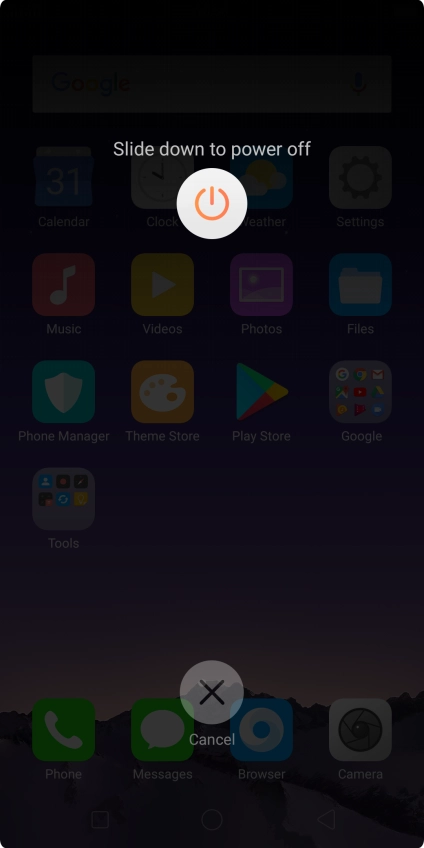 Press and drag the power off icon downwards.