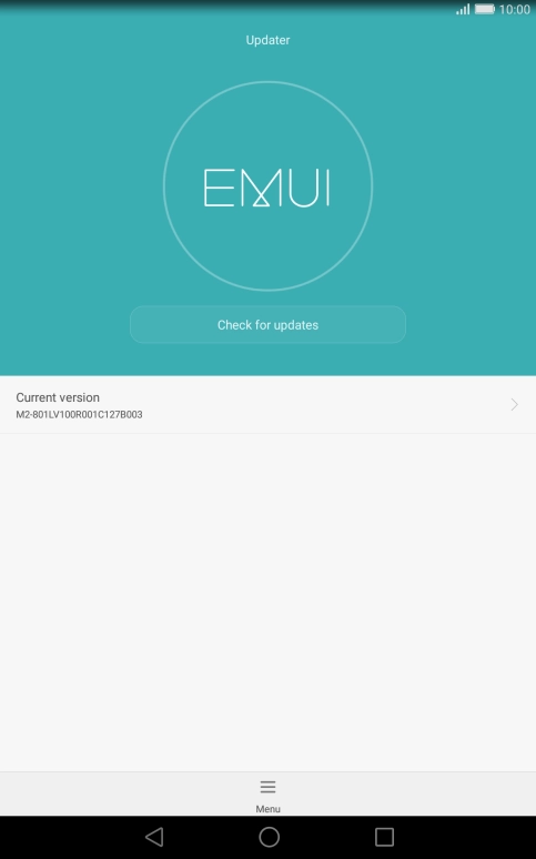 Press Check for updates. If a new software version is available, it's displayed. 
Follow the instructions on the screen to update the tablet software.