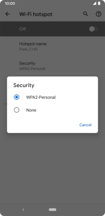 Press WPA2-Personal to password protect your Wi-Fi hotspot.