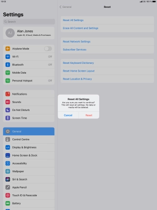 Press Reset. Wait a moment while the factory default settings are restored. Follow the instructions on the screen to set up your tablet and prepare it for use.