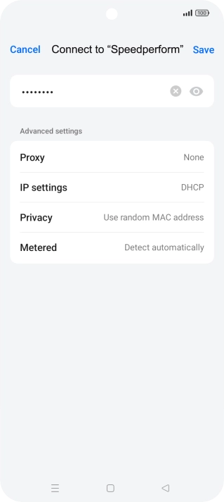 Key in the password for the Wi-Fi network and press Save.