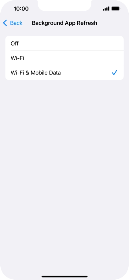 To turn off background refresh of apps, press Off.