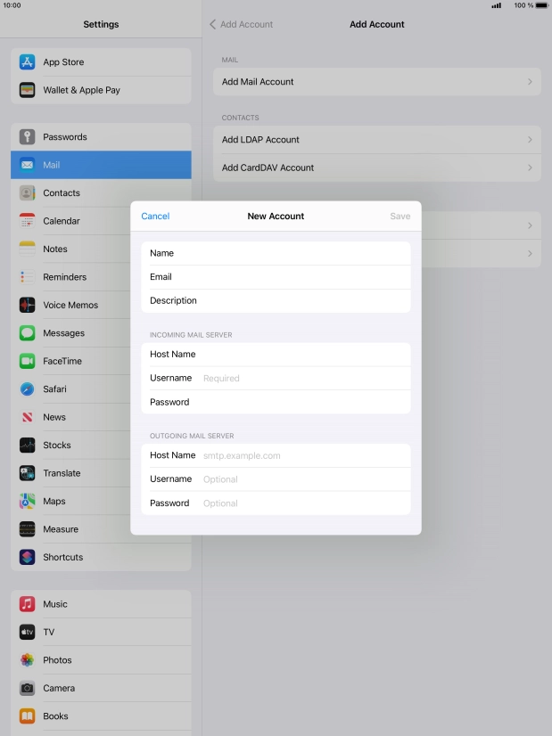 Press Username and key in the username for your email account.