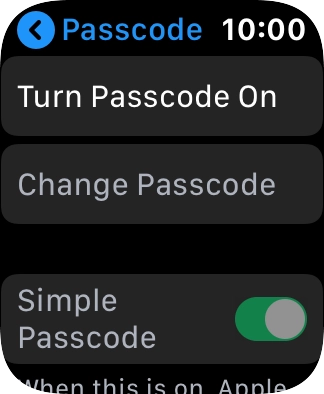 Press Turn Passcode On and key in a lock code of your own choice twice.