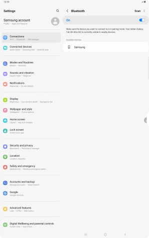 Press the required Bluetooth device and follow the instructions on the screen to pair the device with your tablet.