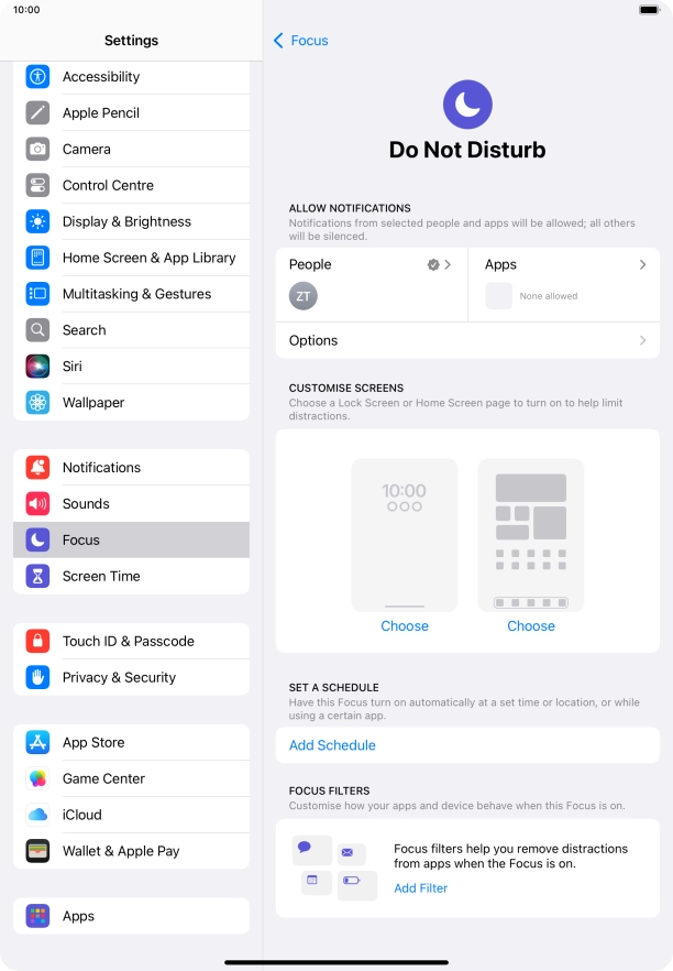 Press People and follow the instructions on the screen to select which contacts you would like to receive calls and notifications from when Do Not Disturb is turned on.