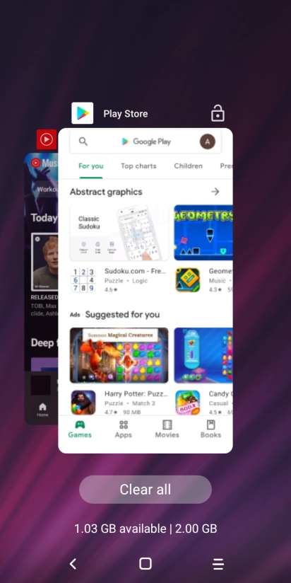 To end one running application, slide your finger upwards on the required application.