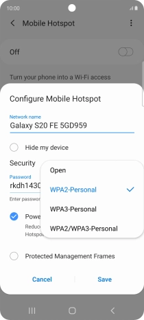 Press WPA2-Personal to password protect your Wi-Fi hotspot.