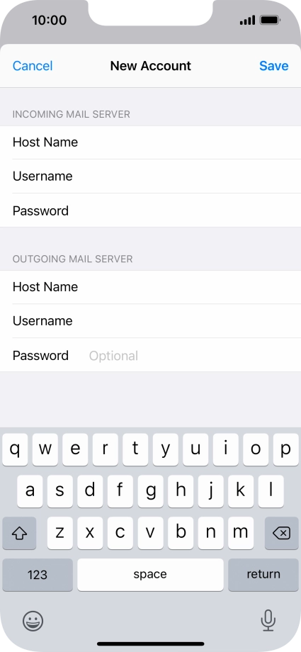 Press Password and key in the password for your email account. Please note that if you're using Vodafone's outgoing server, leave the password field empty.