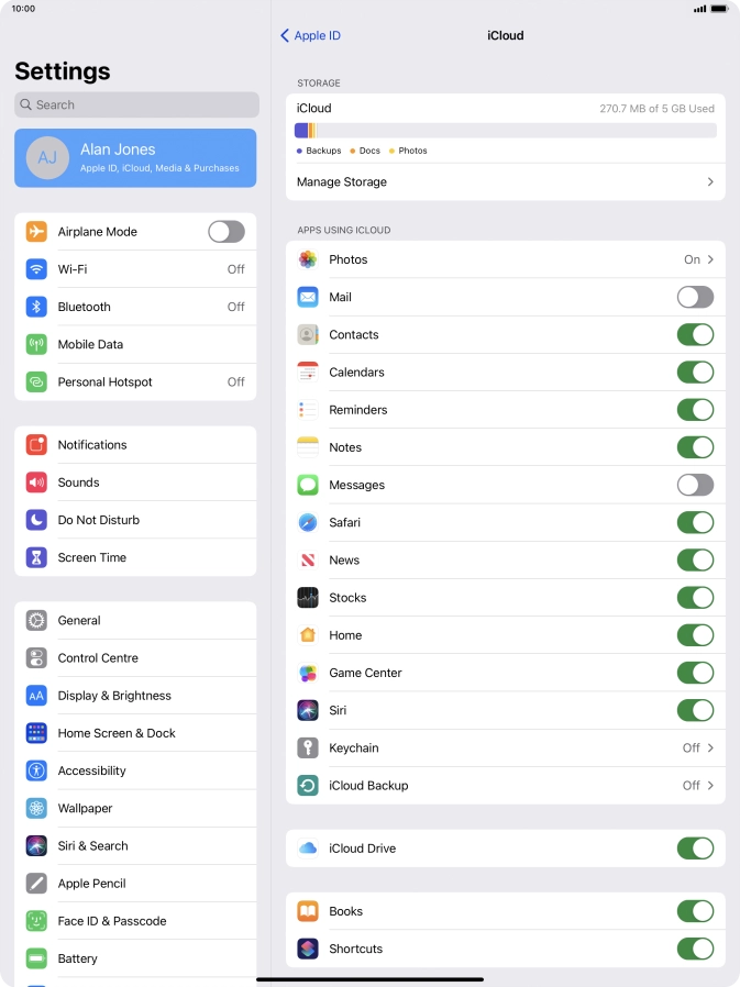 Press iCloud Backup.