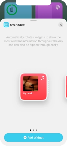 Slide your finger right or left on the screen to select the required widget size.