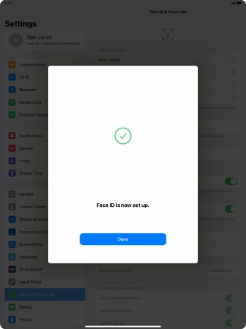 Press Done. If you haven't previously selected a lock code, key in a code of your own choice twice.