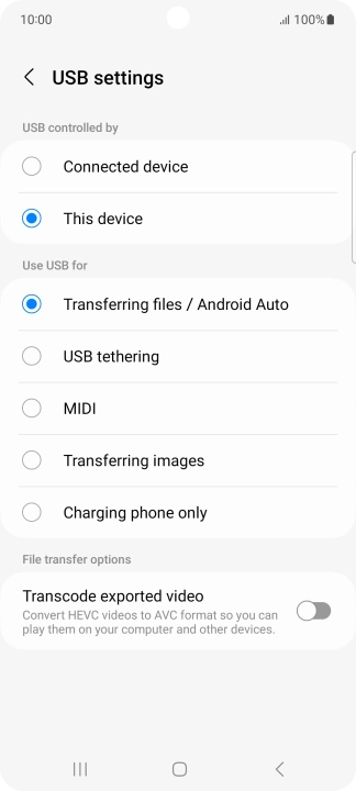 Press Transferring files / Android Auto.