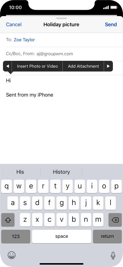 Press Insert Photo or Video and follow the instructions on the screen to attach a picture or a video clip.