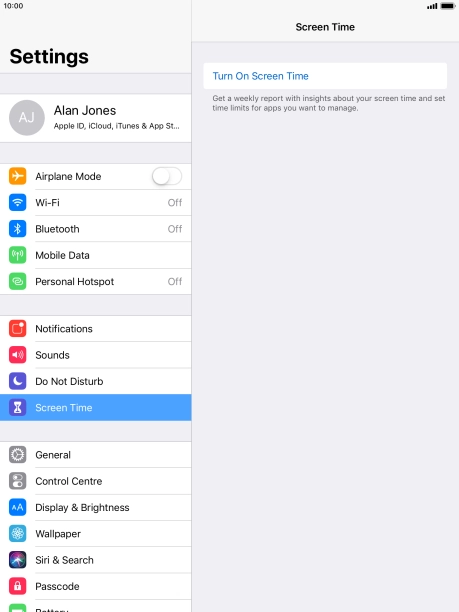 Press Turn On Screen Time.
