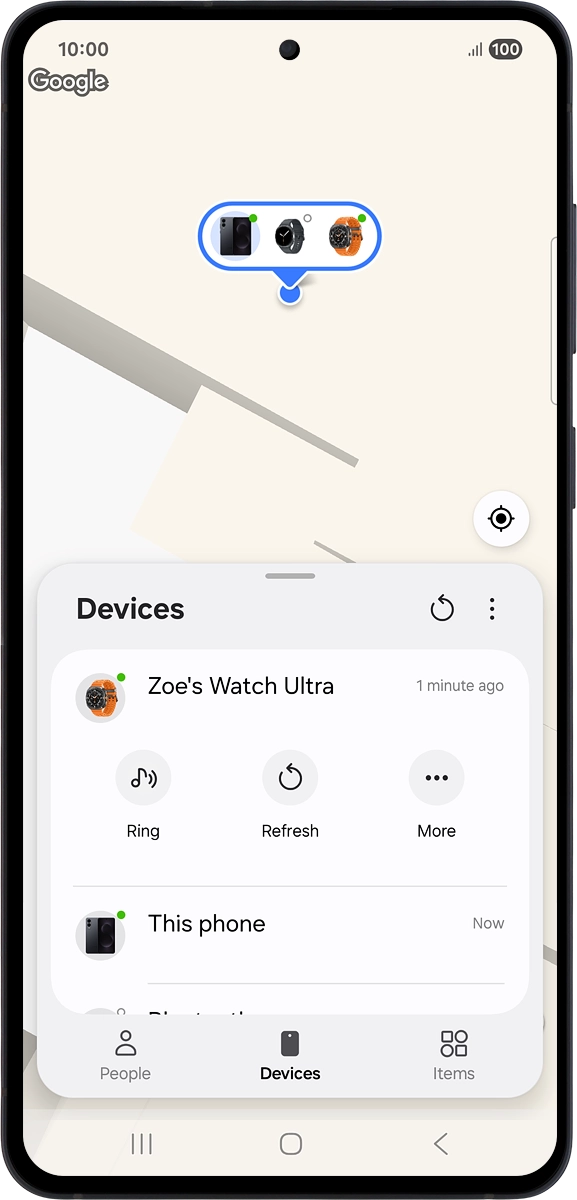 The latest position of your smartwatch is displayed on the map.