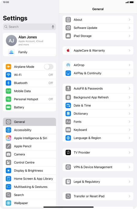 Press Transfer or Reset iPad.
