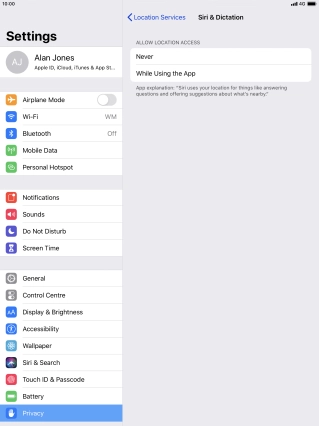 Press the required setting to turn the function on or off.