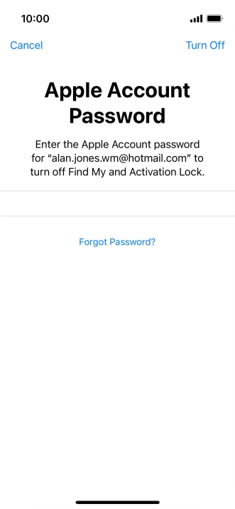 Key in the password for your Apple ID and press Turn Off. Wait a moment while the factory default settings are restored. Follow the instructions on the screen to set up your phone and prepare it for use.