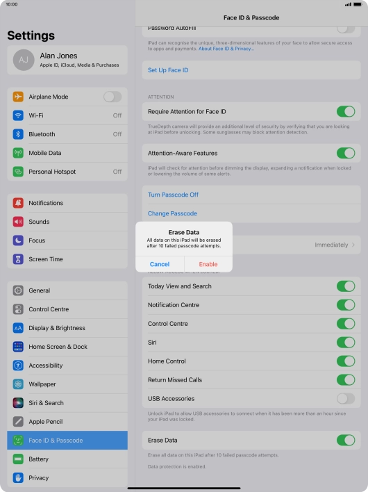 If you turn on the function, press Enable.