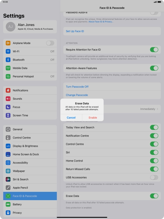 If you turn on the function, press Enable.