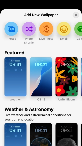 Press the required category and follow the instructions on the screen to select the required background image.