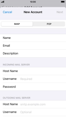 Press Username and key in the username for your email account.